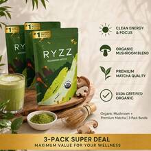 RYZZ Matcha de Hongos - Paquete de 3 SÚPER AHORRO ✨ Orgánico USDA 6 Adaptógenos y Matcha Ceremonial | QUEMA el Cansancio, DESBLOQUEA el Enfoque, SANA el Intestino y PROTEGE la Inmunidad* | Cola de Pavo, Shiitake, Reishi - Compra 3 y Obtén el MÁXIMO DESCUENTO - OFERTA LIMITADA - ¡AHORA! - Paquete de 1 - No incluye funda - Ver 5