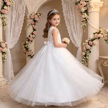 Vestido longo de princesa para dama de honra, vestido para casamento, festa de aniversário, recital de piano, ocasião formal - Branco - Ver 2
