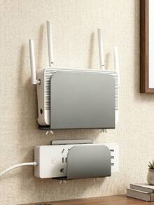 Caja ocultadora minimalista blanca para router WiFi, organizador de almacenamiento adhesivo para montaje en pared para módem, diseño estriado elegante, caja de gestión de cables con ventilación, soporte multifuncional para router WiFi, regleta, decoración del hogar amigable para sala de estar y dormitorio - Multicolor - Ver 4