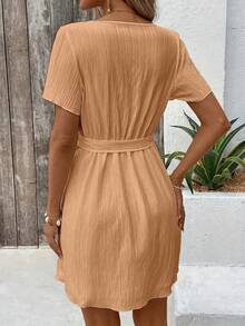 Vestido tejido de gran tamaño para mujer, vestido largo bohemio informal de verano con bolsillos, ropa de longitud completa - Champán - Ver 3