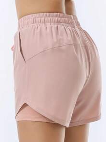 Pantalones cortos deportivos sueltos de cintura alta para mujer, pantalones deportivos antideslumbrantes de doble capa para yoga, correr, ropa de abrigo de entrenamiento de secado rápido - Morado oscuro - Ver 2