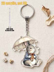 1pc Flat Cute Rabbit Acrylic Keychain, High-Definition Printing Unisex Acrylic Material Bag Pendant, Multifunctional Key Organizer, Suitable For Personal Decoration, Party Favors, Back To School Gifts - Multicolor - View 8