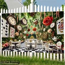 1pc 2D Flat Banner Background, Funny Tea Party Style Wall Decor, Polyester Fabric Wall Sticker, Suitable For Living Room, Bedroom, Office, Home, Outdoor Party Decoration, Holiday Gift, No Power Required - 13 - View 3