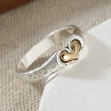 Vintage Two-Tone Solid Heart Couple Rings, Petite & Unique, Valentine's Day Gift Accessory - Two-color - View 6