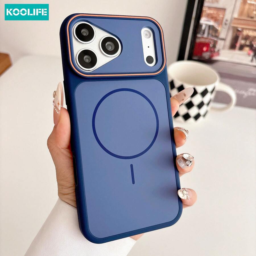 Koolife 1件装蓝色磁吸手机壳，PC+TPU磨砂表面，兼容MagSafe，撞色镜片边框设计，防刮防指纹，兼容Apple 17/17 Pro/17 Pro Max/16/15/14/13/12/11