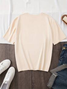 Fashionable 2026 Princess/Grandma Birthday T-Shirt - Women's Casual Short Sleeve Crew Neck T-Shirt, Lightweight For Summer And Spring, With Gold Letter Print And Crown Design. - 杏色 - 查看 2
