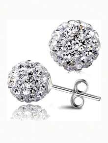 Bông tai bạc 925 đính pha lê lấp lánh hình quả cầu disco, 8mm, dành cho nữ. - Trong sáng - Xem 11