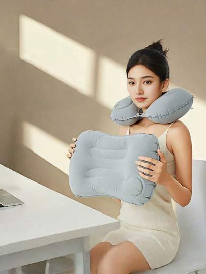 Unisex Multi-Color Inflatable Camping Pillow, Waterproof PVC, Portable, Neck Support, Machine Washable, Hiking Outdoor Gear, Lightweight Foldable Travel Pillow Set With Eye Mask And Earplugs