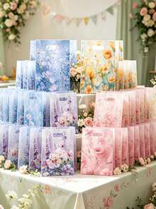 50个/套 花卉油画图案塑料礼品袋，绘画艺术手提袋，生日派对装饰，花卉主题派对用品，礼品包装，婚礼装饰，婴儿派对，购物袋，春季装饰，派对回礼 - 油畫花卉 - 查看 3