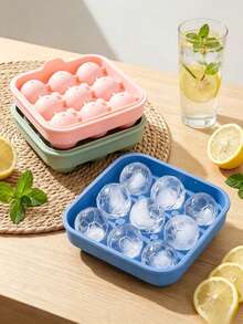 9-Grid Sports Football Silicone Ice Cube Tray, Round Ice Ball Mold, Football Shaped Silicone Ice Cube Maker Tray With Funnel Lid, Silicone Chocolate Mold To Make 9 Giant Ice Balls, Ideal For Chilling Beverages; Multifunctional Ice Cube Mold For Jelly, Milk, Juice, Coffee, Home, Kitchen, Party Essential, Perfect Summer Holiday Gift - Multicolor - View 1