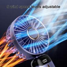 Portable Handheld Electric Fan USB Rechargeable Personal Mini Travel Fans With LED Display & Base 5-Speed ​​Adjustable 3-In-1 Hand/Neck/Desk Cooling Device For Desk Office Bedroom Camping School Supplies - Handheld - View 5