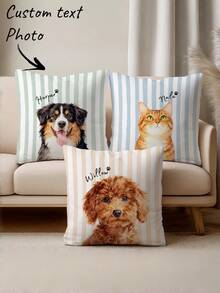 Personalized Name & Photo Printed Pillowcase Decorative Throw Pillow Cover Wedding Holidays Couples Room Decor Gift For Loved Ones Breathable Lightweight Washable Bed Car Bedroom Tea Room Living Room Sofa Housewarming Gift, Soft Geometry - Multicolor - View 10