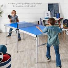 Portable Mid-Size Ping Pong Table Foldable Indoor Outdoor Table Tennis Set With 2 Paddles 4 Balls Net And Carrying Case Aluminum Frame Compact 6ft Table - Blue - View 4