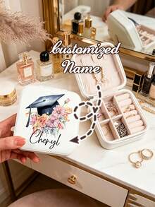Customized Floral Pattern Jewelry Box, Personalized Name Travel Jewelry Box, Graduation Gift, Holiday Gift, Perfect For Daughter, Friend, High School/College Graduate - Multicolor - View 1