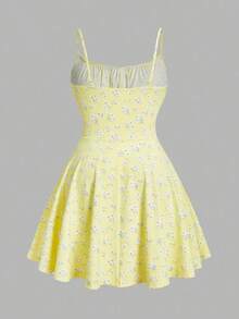 Vestido camisola con tirantes finos, elegante, floral, sin mangas, nueva moda - Amarillo - Ver 3