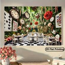 1pc 2D Flat Banner Background, Funny Tea Party Style Wall Decor, Polyester Fabric Wall Sticker, Suitable For Living Room, Bedroom, Office, Home, Outdoor Party Decoration, Holiday Gift, No Power Required - 13 - View 5