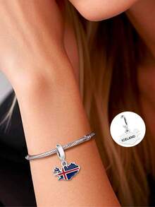 Bộ 1 mặt dây chuyền hình bản đồ và cờ nhiều quốc gia bằng bạc Sterling 925, hạt trang trí du lịch tráng men (Đức, Puerto Rico, Argentina, Iceland), phù hợp với vòng tay, trang sức không gây dị ứng. - Bạc - Xem 9