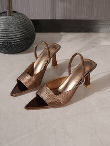 Women's Pointed Toe Woven Strap High Heel Mule Sandals - Chocolate Brown - View 6