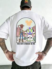 Disney Toy Story Hoodie Bass Light Year Friendship Scene Double-Sided Print - Men's T-Shirt, Toy Story Theme Song "You've Got A Friend In Me" Pattern, Men's Summer Short-Sleeve Top, High-Quality 100% Cotton Short-Sleeve T-Shirt, Summer Relaxed Breathable Casual Pocket Short-Sleeve, Men And Women Wear, Disneyland Travel Wear, Couple Top, Everyday Wear, Street Wear, Vacation Wear, The Best Gift For Disney Lovers, Machine Washable - trắng - Xem 3