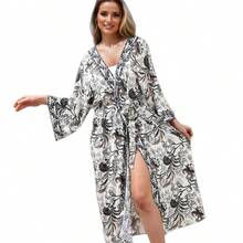 Beach Sun Protection Cover-Up, Rayon Printed Cover-Up, Beach Bikini Cardigan - -3 Black and White - View 4