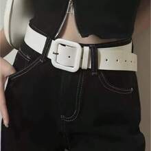 1条方形扣漆皮女士简约百搭腰带 - 白色 - 查看 3