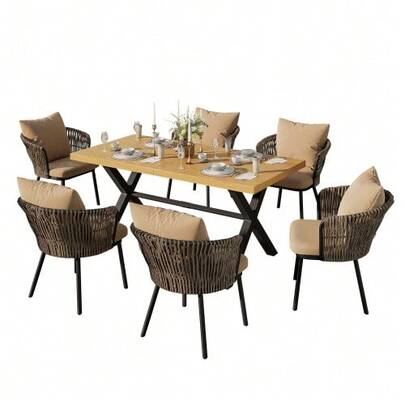 Modern Outdoor Dining Set, Rattan Garden Lounge Set, Leisure And Meeting Set For Several People, Iron Frame, Woven, Includes Seat Cushions.