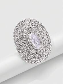 STONEFANS 1 chiếc nhẫn hình bầu dục ngoại cỡ, phụ kiện thời trang cho tiệc tùng, trình diễn thời trang. - Bạc - Xem 4