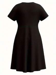 Vestido largo casual de talla grande para mujer, primavera/verano 2026, con estampado de mariposas y flores, cuello redondo, holgado, de color liso y manga corta - Negro - Ver 3