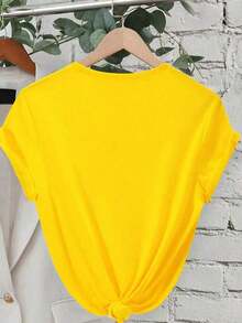 DrmWander Women's T-Shirt, Short Sleeve Graphic Tee, Casual Street Style, Cute Summer Top - 黃色 3 - 查看 2
