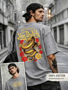 Graphic T-Shirt Vons Dutch Logo Snake Print Design Everyday Casual Streetwear Machine Washable Regular Fit All Season Top Weekend Outfit Playful Fashion Durable Shirt Short Sleeve Shirt - Xám - Xem 2