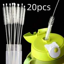 20 piezas/10 piezas/6 piezas Cabezales de cepillo extra largos de acero inoxidable, adecuados para limpiar pajitas reutilizables, botellas de agua y tuberías - Multicolor - Ver 10
