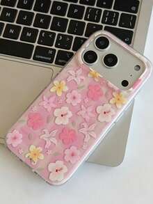 清新可愛粉色花卉格紋手機殼，適用於 iPhone 17 Pro Max Air 16 15 14 13 12 11 Pro Max Plus，時尚女孩藝術創意圖案防震保護殼，甜美春夏風格 - 粉色 - 查看 3