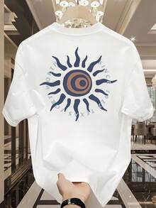 -Men's Heavy Cotton T-Shirt, With Sun Symbol And Greek Alphabet Phi. - White - View 1