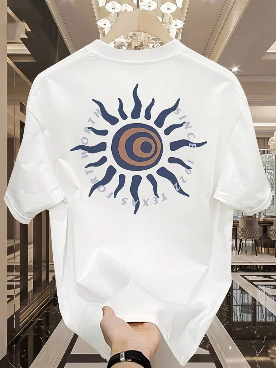 -Men's Heavy Cotton T-Shirt, With Sun Symbol And Greek Alphabet Phi. - White - View 1