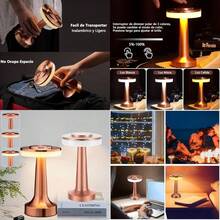Paquete de 2 Lámpara de Escritorio Inalámbrica Portátil, Lampara de Mesa Recargable con Sensor Táctil, Atenuación Continua de Tres Colores, Adecuada para Dormitorio, Oficina, Etc - Bronce Rojo - Ver 1