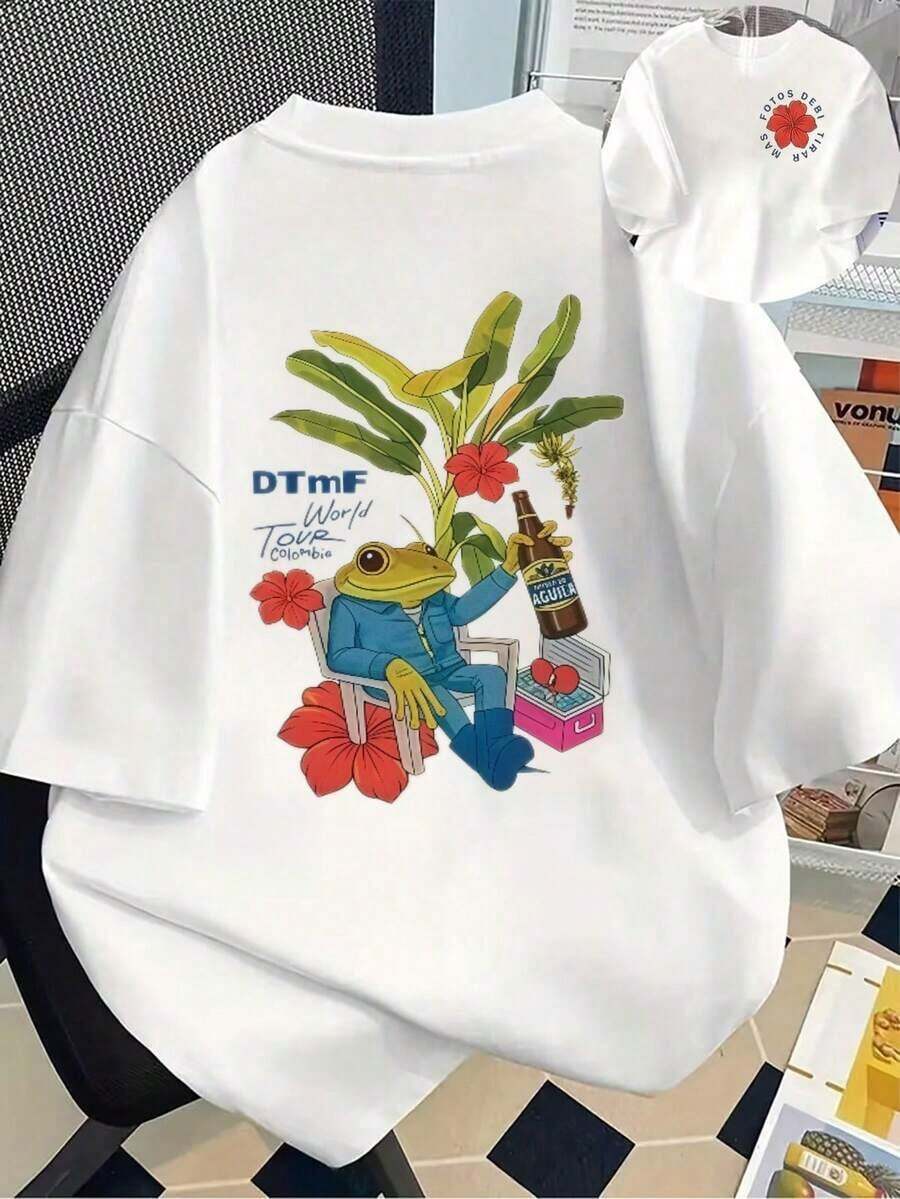Sommartoppar, 100 % bomulls-t-shirt för kvinnor med 'DtMF'-tryck på puertoricanska kaniner och grodor, lös passform, sommarkläder, plus size-sommartoppar, K-Pop Warrior-serien, toppar i ren bomull, damkläder, sommarkläder för kvinnor, stickat, festkläder, plus size-kläder för kvinnor, lösa toppar med rund hals för kvinnor, bästa vänkläder, semesterkläder, vardagliga träningskläder, fina toppar, sportkläder för kvinnor, damtoppar, profilkläder för kvinnor, unisex, tonårskläder, enkel t-shirt, sommarkläder för kvinnor, mjuk och bekväm, sommar, vinter, vår, festivaler, Eid, Kungens dag, Mors dag, fester, stränder, bröllop, examen, gym, elegant, vardaglig, semester, sportig, lyxiga tofsar, blommig, grafisk, leopardmönster, bomullst-shirts, klädmärken - Vitt - Visa 1