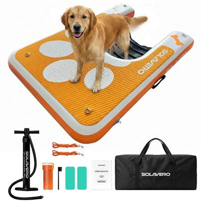Inflatable Dog Water Ramp, Non-Slip Pet Pool Ladder With EVA Deck, Floating Dog Stairs With Pump, Repair Kit & Carry Bag, For Pool, Lake, Boat & Dock, Orange, Pool Inflatable, Beach Essentials, Pool Float
