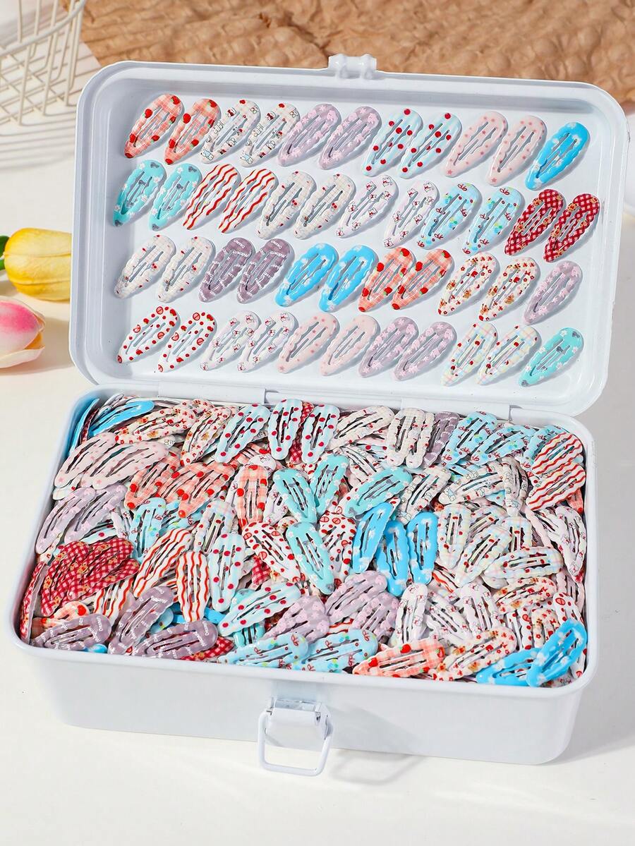 20pcs Colorful Dopamine Drip Oil Glossy Water Drop Rabbit Print Hair Clips, Minimalist Cute Princess Style Hair Accessories, Suitable For Daily Use - Multicolor - View 1