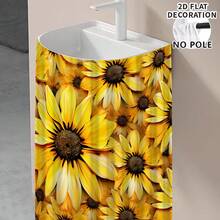 1pc, Home Decor, Sunflower Pattern Printed Table Skirt, Kitchen Small Curtain, Kitchen Cabinet Cover, With Curtain Holes, Easy To Hang, Rectangular, Machine Woven, Machine Washable, Kitchen Decoration And Accessories, Perfect For Kitchen Cabinets And Home Decor - Multicolor - View 6