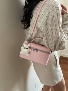 Dedoo 1 Set Women Plain Embossed PU Square Crossbody Bag & Wallet, Fashionable Cream Color Suitable For Daily Use - Pink - View 6