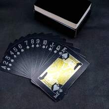 1副可重复使用的湿贴式黑金扑克牌，饰有金色字母和心形图案 - 柔韧塑料材质，适合作为圣诞节、感恩节礼物和派对装饰品 - 彩色 - 查看 6