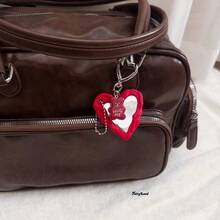 1pc Bear Heart Shaped Mirror Bag Charm Keychain, Accessory Decoration, Suitable Gift For Girls - Multicolor - View 3