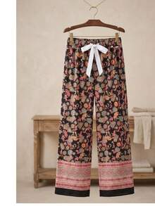 Pantalones palazzo de talle alto con Estampado Paisley y Floral Estilo Playero Comodo  Elegante    Material Compuesto    Lazo    Pantalon dama   Todo el año - Multicolor - Ver 1