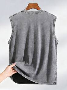 Fun Ocean Style Rainbow Gradient Sea Creatures Graphic Printed 210GSM 100% Cotton Sleeveless Tank Top, Unisex Casual Daily Wear, Ideal For Summer, Back To School, Holiday Gifts, Essential Mens Clothes, Graphic Tees Men - 灰色 - 查看 2
