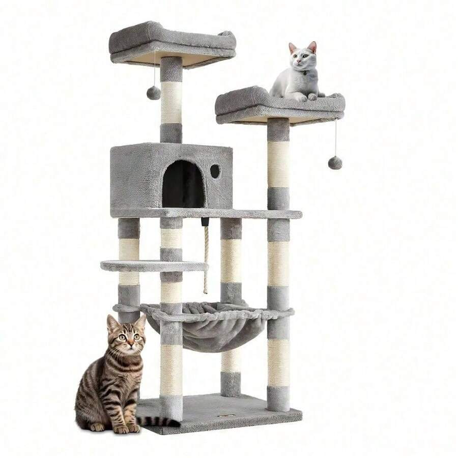 Rascador Arbol Torre Repisas Para Gatos 1.5 M Niveles Color Gris Claro - Gris claro - Ver 1