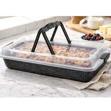 42cm Rectangular Nonstick Baking Pan With Lid & Handle, Large Deep Sheet Cake Tray, Portable Baking Tin For Brownies, Cookies, Lasagna, BBQ, Kitchen Oven Bakeware - View 8