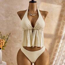 26SS Spring/Summer Vacation Beach Special Fabric Yellow Spaghetti Strap Mesh Embroidery Matching Triangle Bikini 3 Pieces Set 2026 New Women's Swimwear ArrivalFor School,Suitable For Holiday, Date, Afternoon Tea, Western, Cruise, Beach, Island, Road Trip, All Seasons, Music Festival, Boho Vacation,Bohemian Vacation, Chill Autumn ,Western Boho ,Elegant Tops For Women Women Summer 2 Pieces Sets Cream Two Pieces Set Women's Summer Sets Boho Two Pieces Set Summer Lounge Set - Amarillo - Ver 6