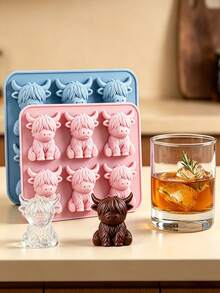 6/12 piezas Mini molde de silicona en forma de vaca de las Tierras Altas - Molde de hielo 3D con forma de vaca linda para whisky, cócteles y hornear, molde de silicona adecuado para decoración de Pascua y vacaciones, suministros para fiestas de verano - Multicolor - Ver 12