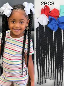 2pcs/Set Kids Braided Hair Clips With Colorful Bows And Transparent Beads Decoration, Suitable For Children - Black - View 3