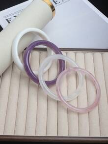 4pcs Retro Resin Multi-Color Acrylic Bangle Bracelets, Fashionable & Versatile Daily Wear For Women - Purple - View 3